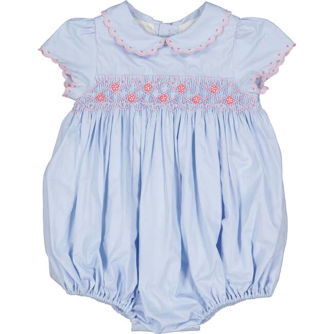Cassis Short Sleeve Smocked Romper, Blue - Rompers - 1