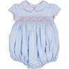 Cassis Short Sleeve Smocked Romper, Blue - Rompers - 1 - thumbnail