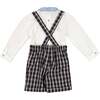 George Tartan Smocked Dungaree Shirt, Navy - Overalls - 5 - thumbnail
