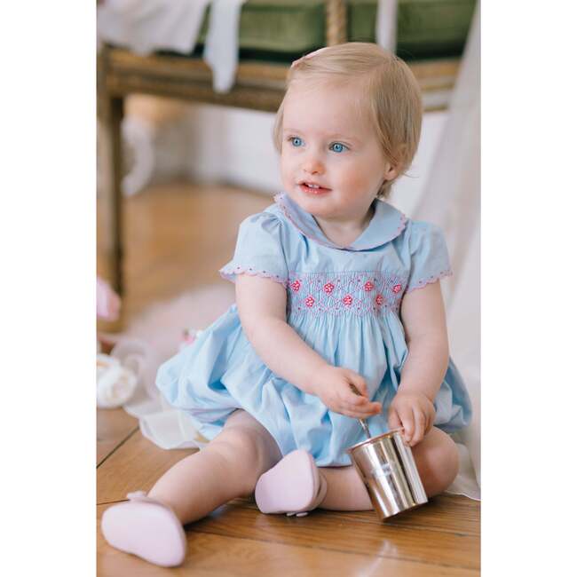 Cassis Short Sleeve Smocked Romper, Blue - Rompers - 2