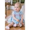 Cassis Short Sleeve Smocked Romper, Blue - Rompers - 2 - thumbnail