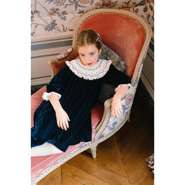 Celeste Long Sleeve Velvet Bishop Dress, Navy