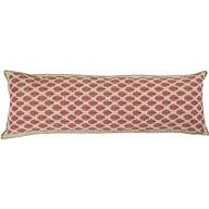 Artisan Hand Loomed Cotton Lumbar Pillow, Red with Green Stitching