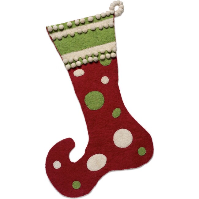 Hand Felted Wool Christmas Stocking - Red and Green Jester