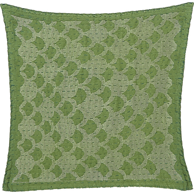 Cotton Square Pillow, Green Ginkgo - Accents - 1