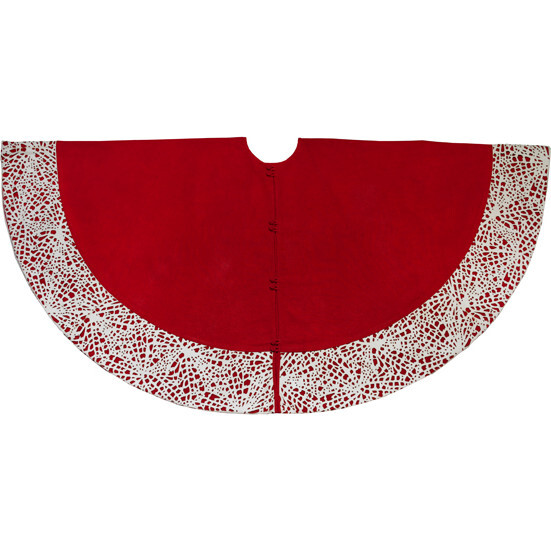 Laser Cut Border Christmas Tree Skirt 60", Red
