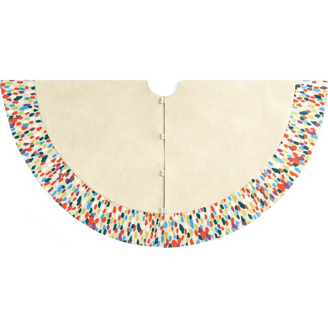 Handmade Christmas Tree Skirt in Recycled Wool - Confetti Border on Beige- 60" - Tree Skirts - 1