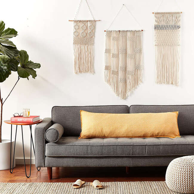 Cotton Lumbar Pillow, Yellow Diamonds