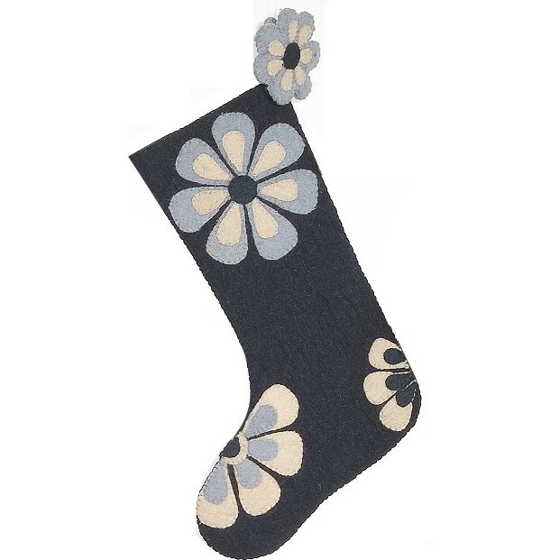 Hand Felted Wool Christmas Stocking - Flower Power in Blue