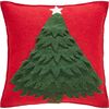 Handmade Christmas Pillow Cover in Hand Felted Wool - Tree on Red - 14" - Decorative Pillows - 1 - thumbnail