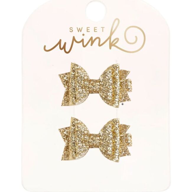 Gold Glitter Bow Clip Set, Gold - Hair Accessories - 1