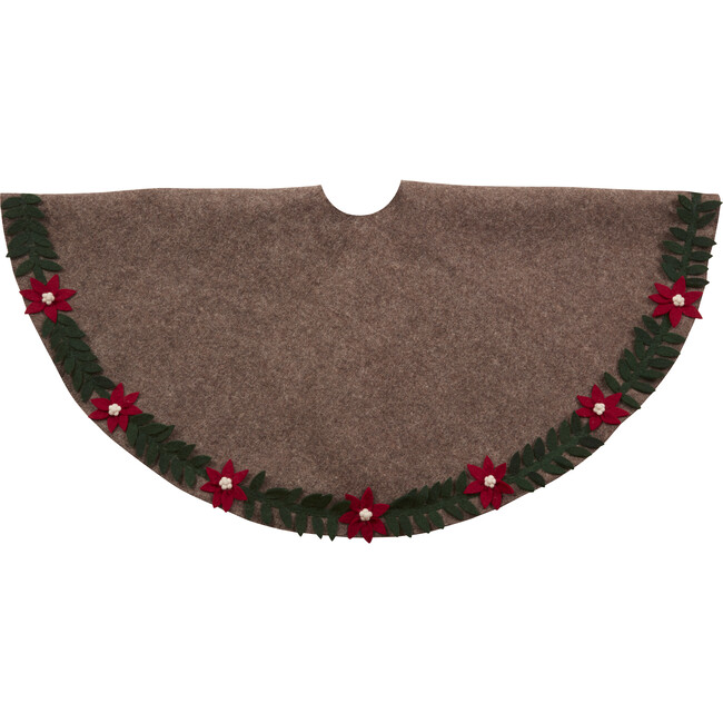 Handmade Felt Christmas Tree Skirt - Poinsettia Border on Gray - 60"