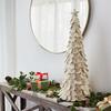 Pair of Handmade Cream Tabletop Christmas Trees in Hand Felted Wool- XL- 26" and 36" - Accents - 3