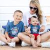 Red, White, and Cool Patriotic Smiley Short Sleeve Bodysuit, Indigo - Onesies - 2