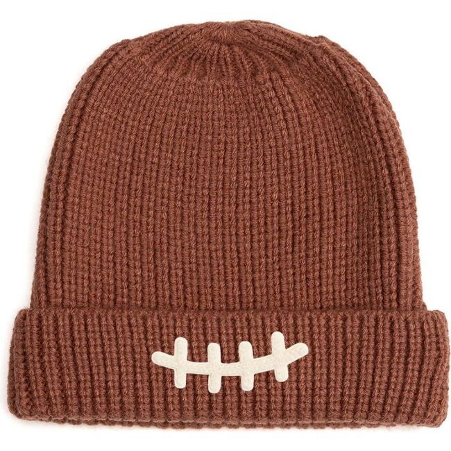 Football Lace Patch Beanie, Mocha - Hats - 1