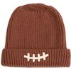 Football Lace Patch Beanie, Mocha - Hats - 1 - thumbnail