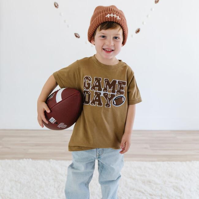 Football Lace Patch Beanie, Mocha - Hats - 3