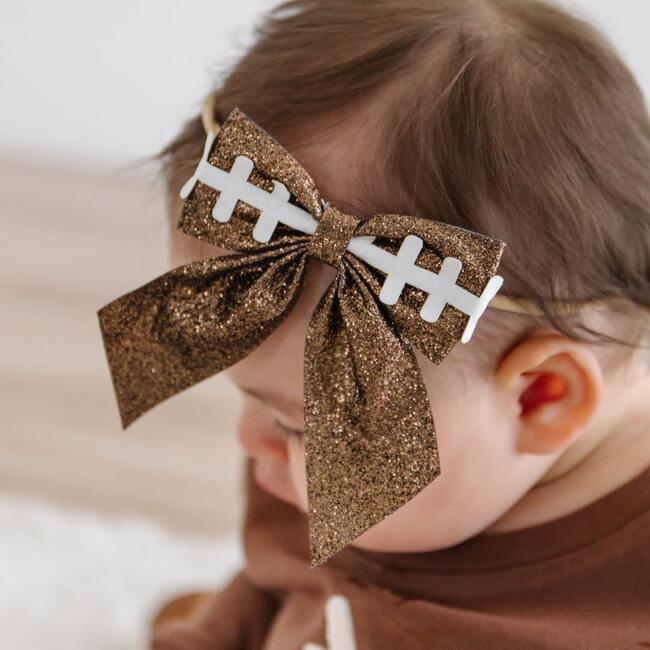 Football Bow Baby Headband, Brown - Headbands - 4