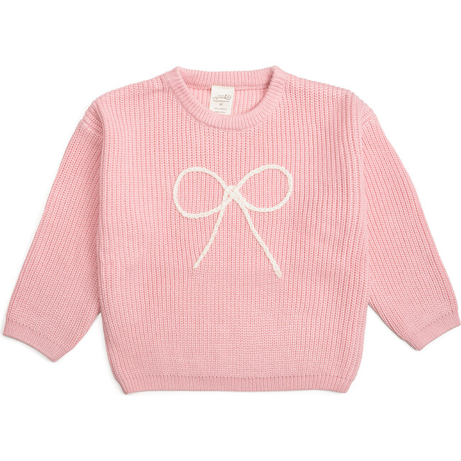 Bow Yarn Knit Sweater, Pink - Sweaters - 1