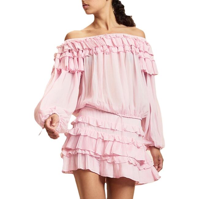Ruffle Pleated Micro Skirt, Pink