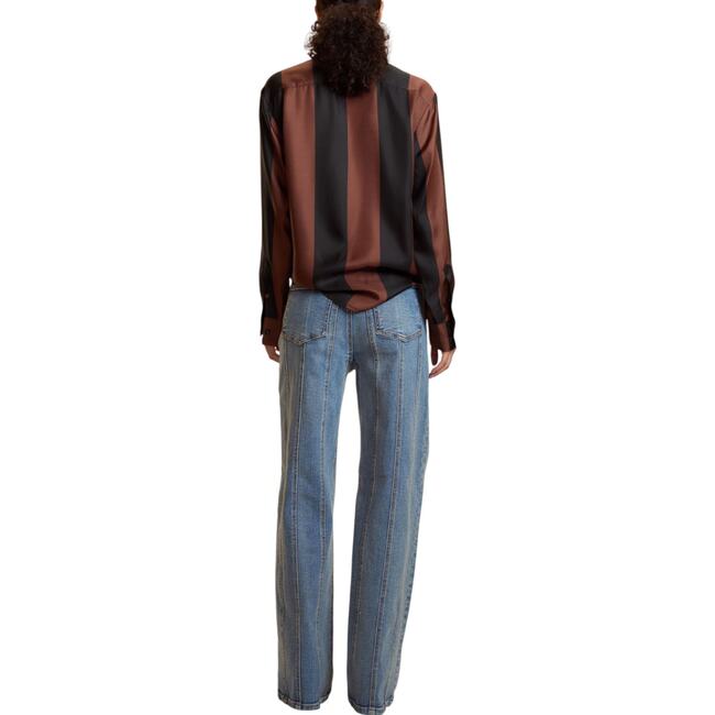 Silk Stripes Button-Up Shirt, Black/Brown - Button Downs - 3
