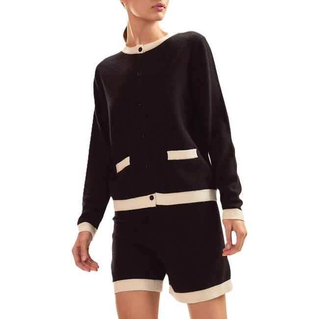 Wool Cashmere 2 Tones Cardigan, Black/White - Cardigans - 3
