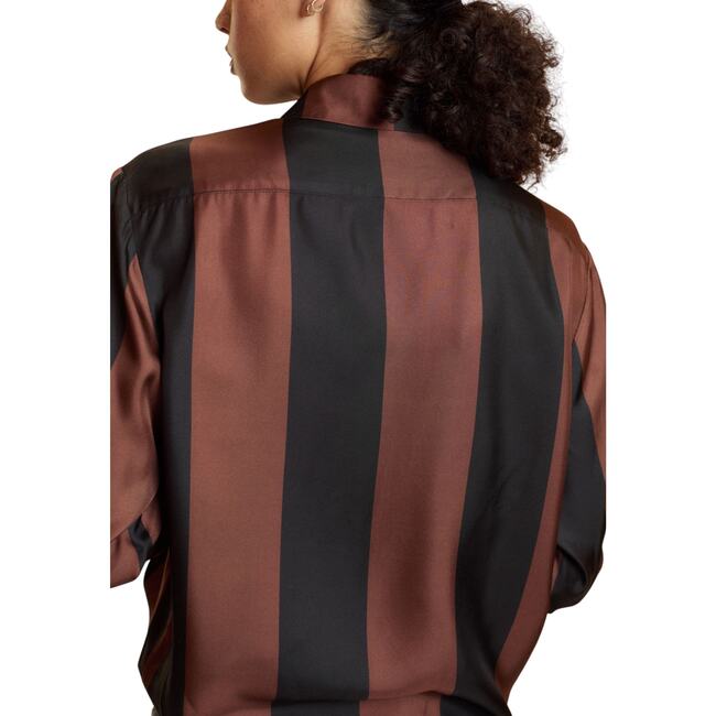 Silk Stripes Button-Up Shirt, Black/Brown - Button Downs - 4