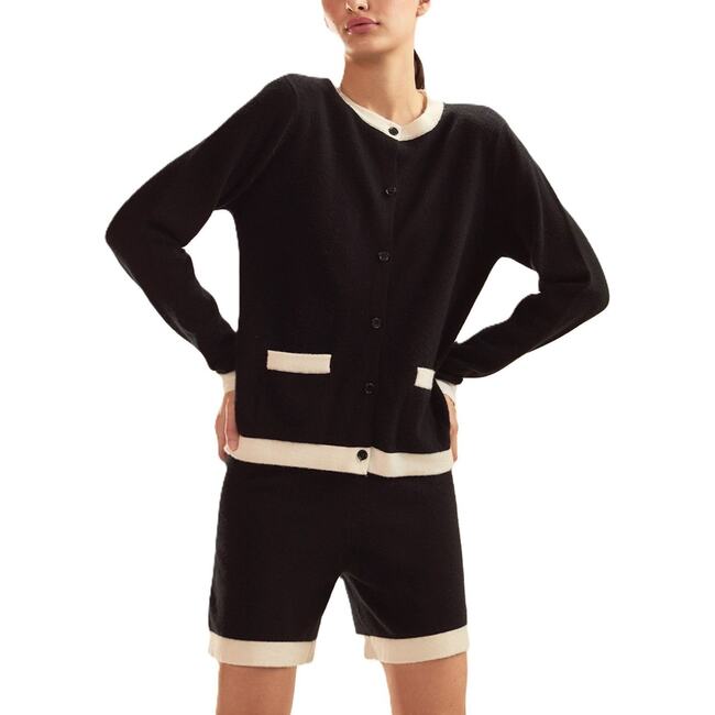 Wool Cashmere 2 Tones Cardigan, Black/White - Cardigans - 4
