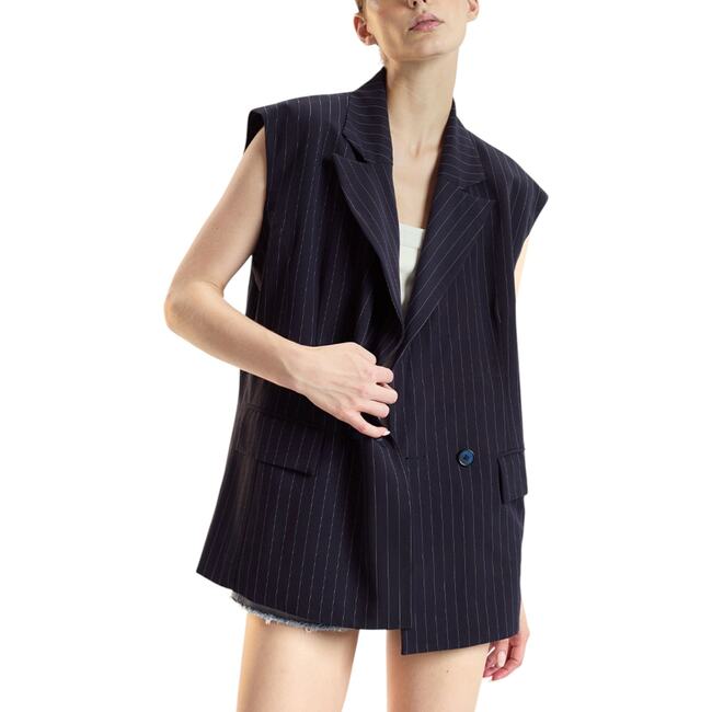 Oversized Double Breasted Vest, Navy