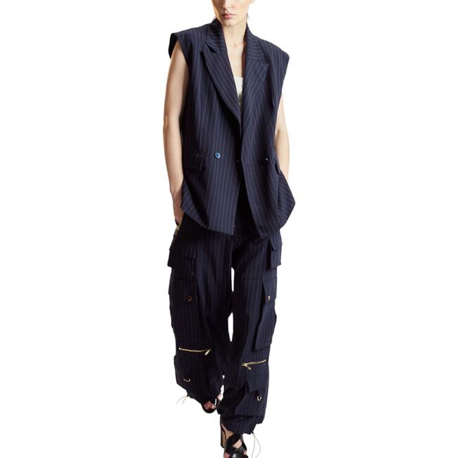 Oversized Double Breasted Vest, Navy