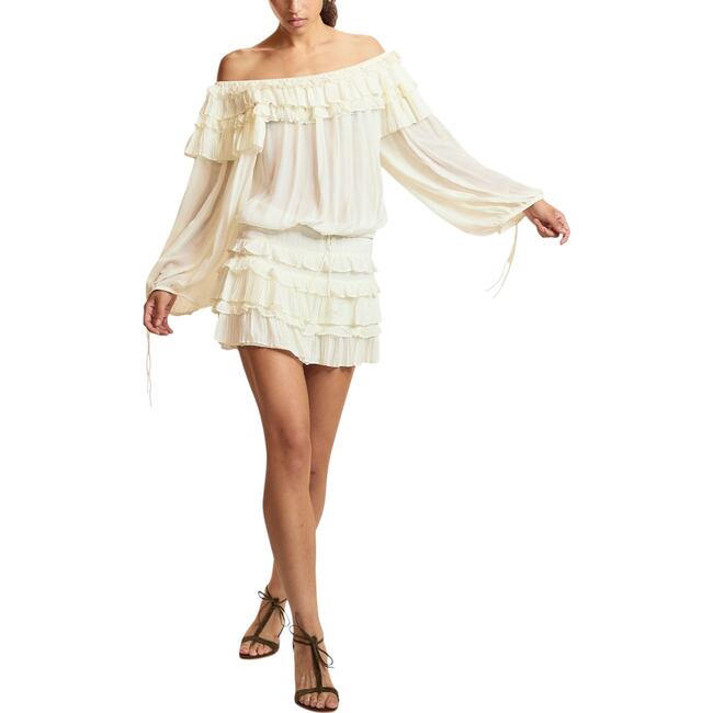 Off Shoulder Ruffle Blouse, Off White