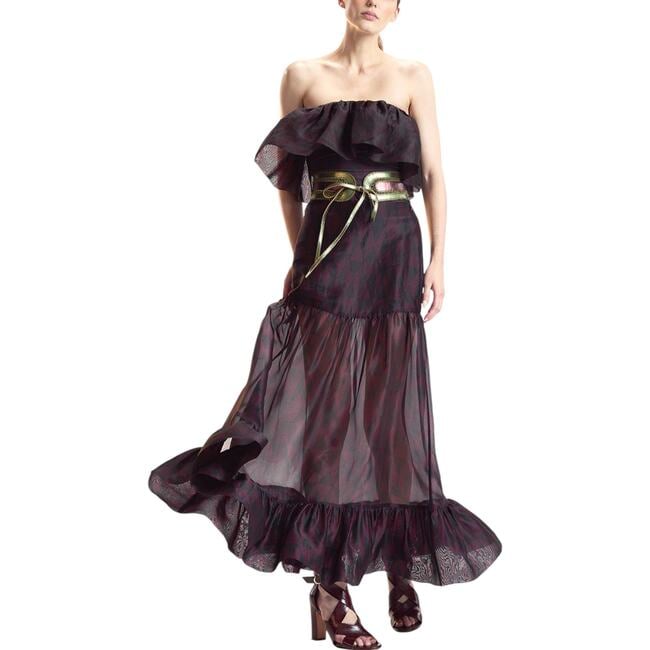 Organza Mesh Flounce Tube Top, Black/Burgundy - Blouses - 3