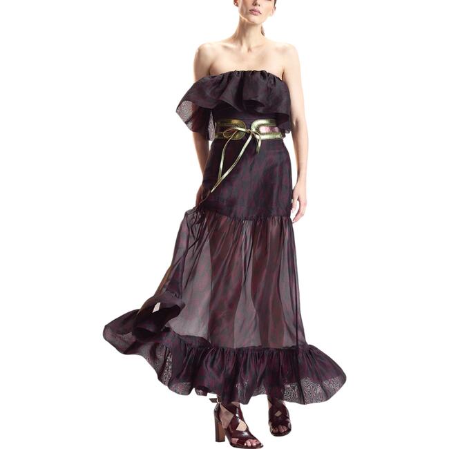 Organza Midi Skirt, Black/Burgundy