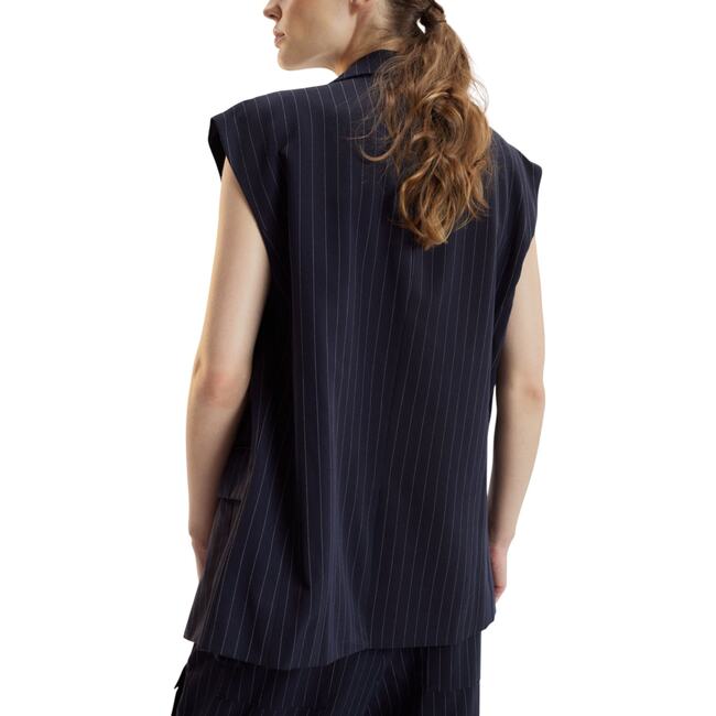 Oversized Double Breasted Vest, Navy - Vests - 6
