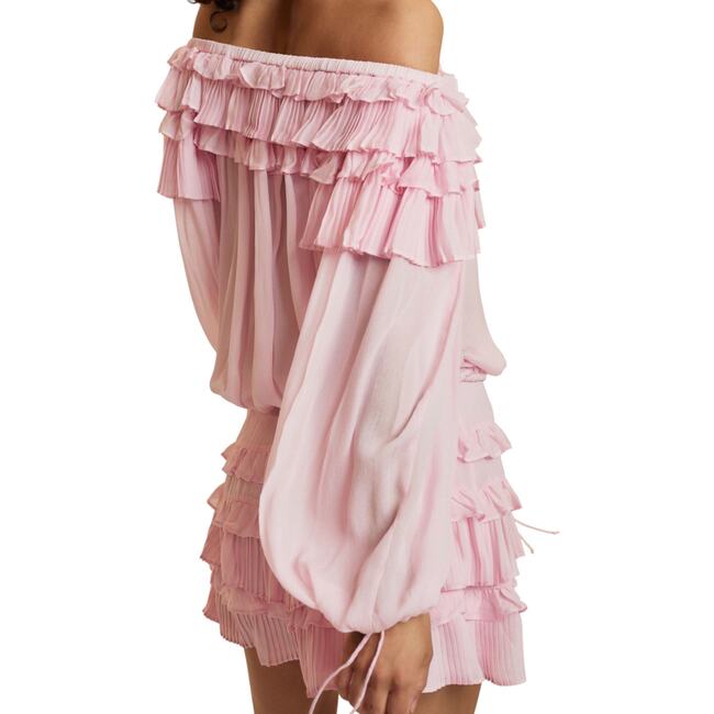 Off Shoulder Ruffle Blouse, Pink - Blouses - 4