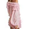 Off Shoulder Ruffle Blouse, Pink - Blouses - 4