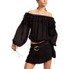 Off Shoulder Ruffle Blouse, Black - Blouses - 1 - thumbnail