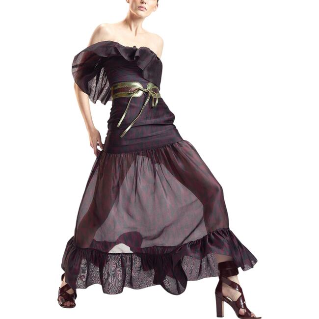 Organza Mesh Flounce Tube Top, Black/Burgundy - Blouses - 5