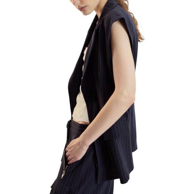 Oversized Double Breasted Vest, Navy - Vests - 7