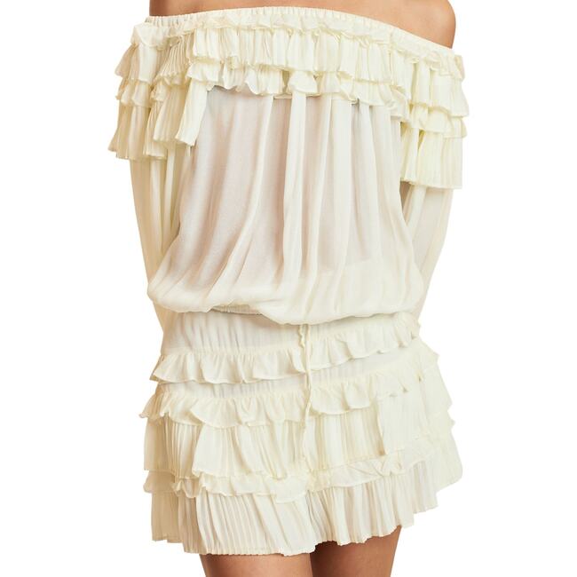 Off Shoulder Ruffle Blouse, Off White - Blouses - 4