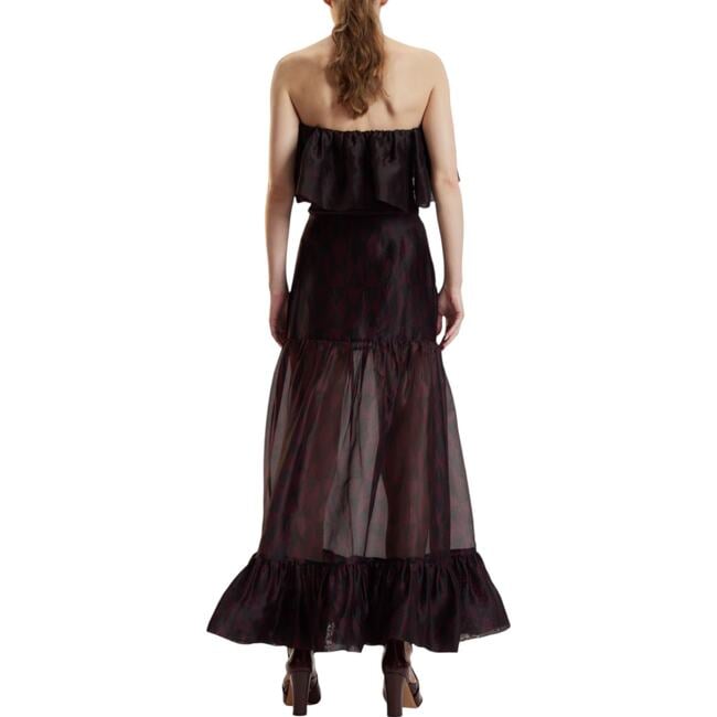Organza Mesh Flounce Tube Top, Black/Burgundy - Blouses - 6