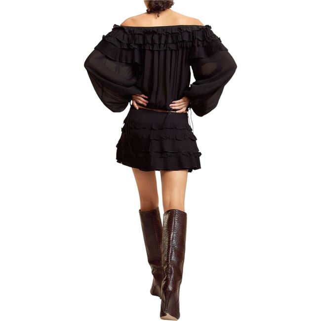 Off Shoulder Ruffle Blouse, Black