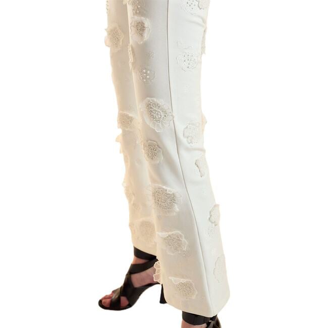3D Flowers Ponte Knit Cropped Pants, White - Pants - 3