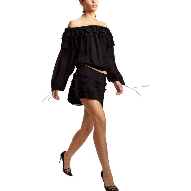 Off Shoulder Ruffle Blouse, Black - Blouses - 3