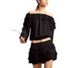 Off Shoulder Ruffle Blouse, Black - Blouses - 4