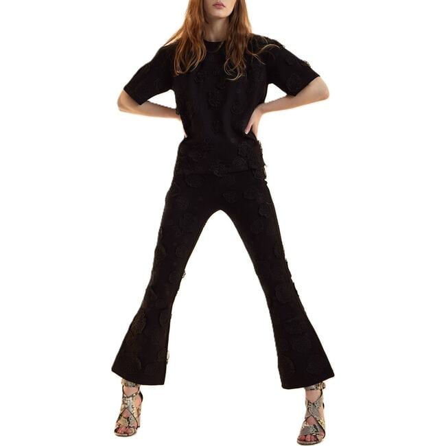 3D Applique Top, Black - Blouses - 4