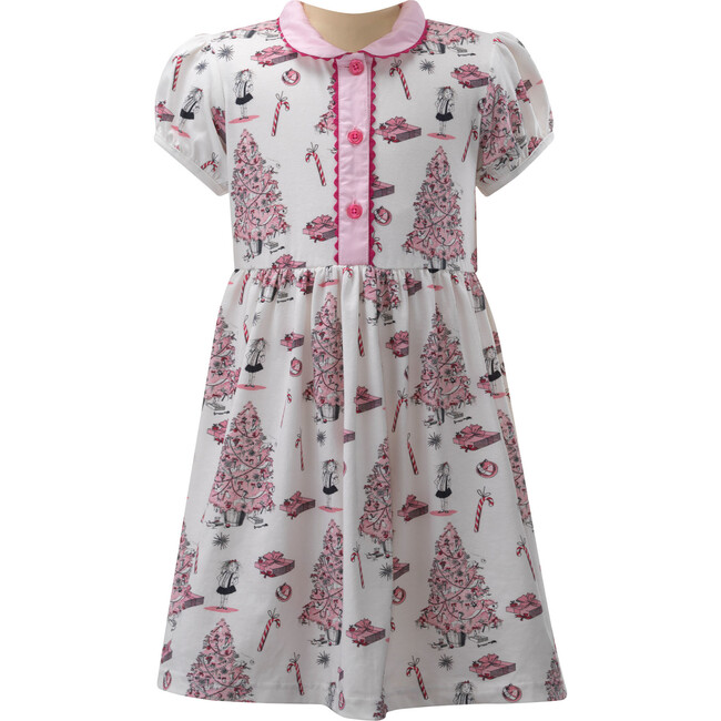 Eloise Christmas Tree Button-Front Dress, Pink