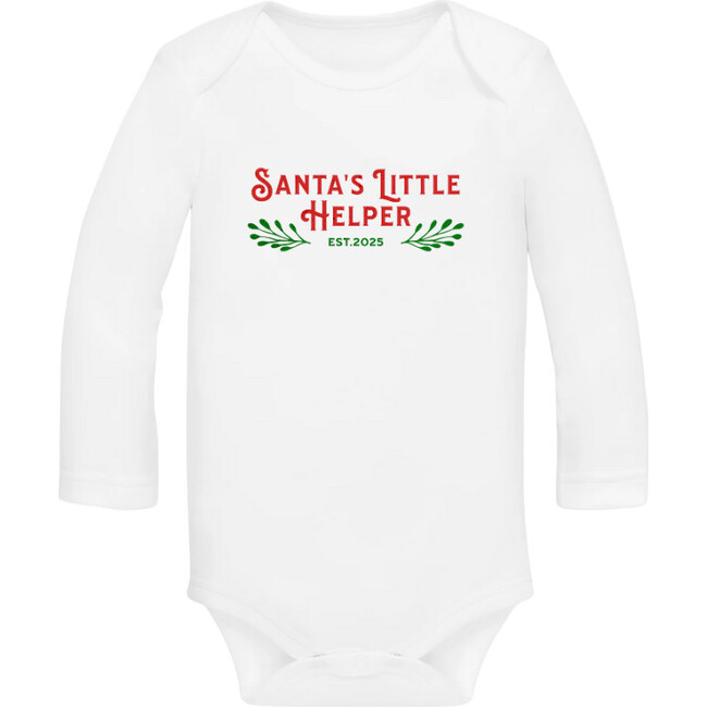 Santa's Little Helper Baby Bodysuit, White