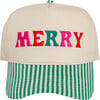 MERRY AND BRIGHT Embroidered Hat, Green Stripe - Hats - 1 - thumbnail