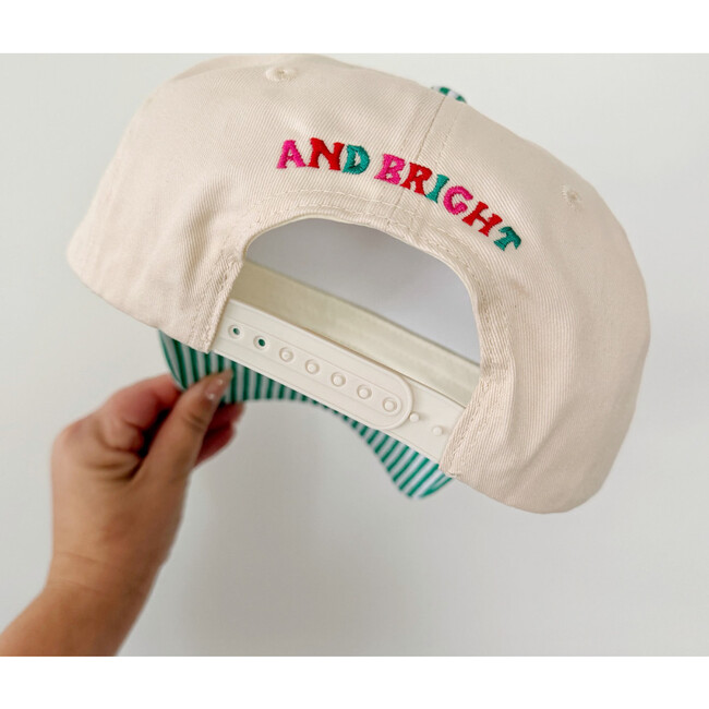 MERRY AND BRIGHT Embroidered Hat, Green Stripe